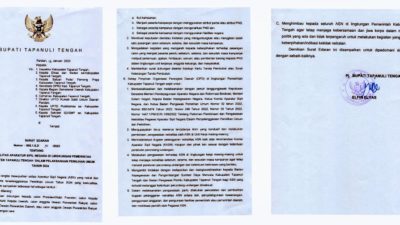 Pj Bupati Tapteng Terbitkan Surat Edaran Tentang Netralitas ASN pada Pemilu 2024